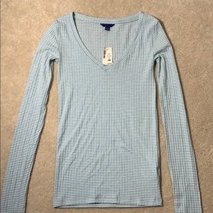 Blue and White Striped Long Sleeve Top